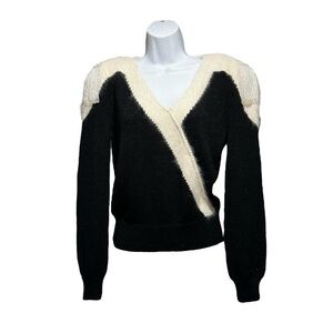 Vintage Jennifer Moore 80's Black Cream Wool V-Neck Sweater Sequins and Beading